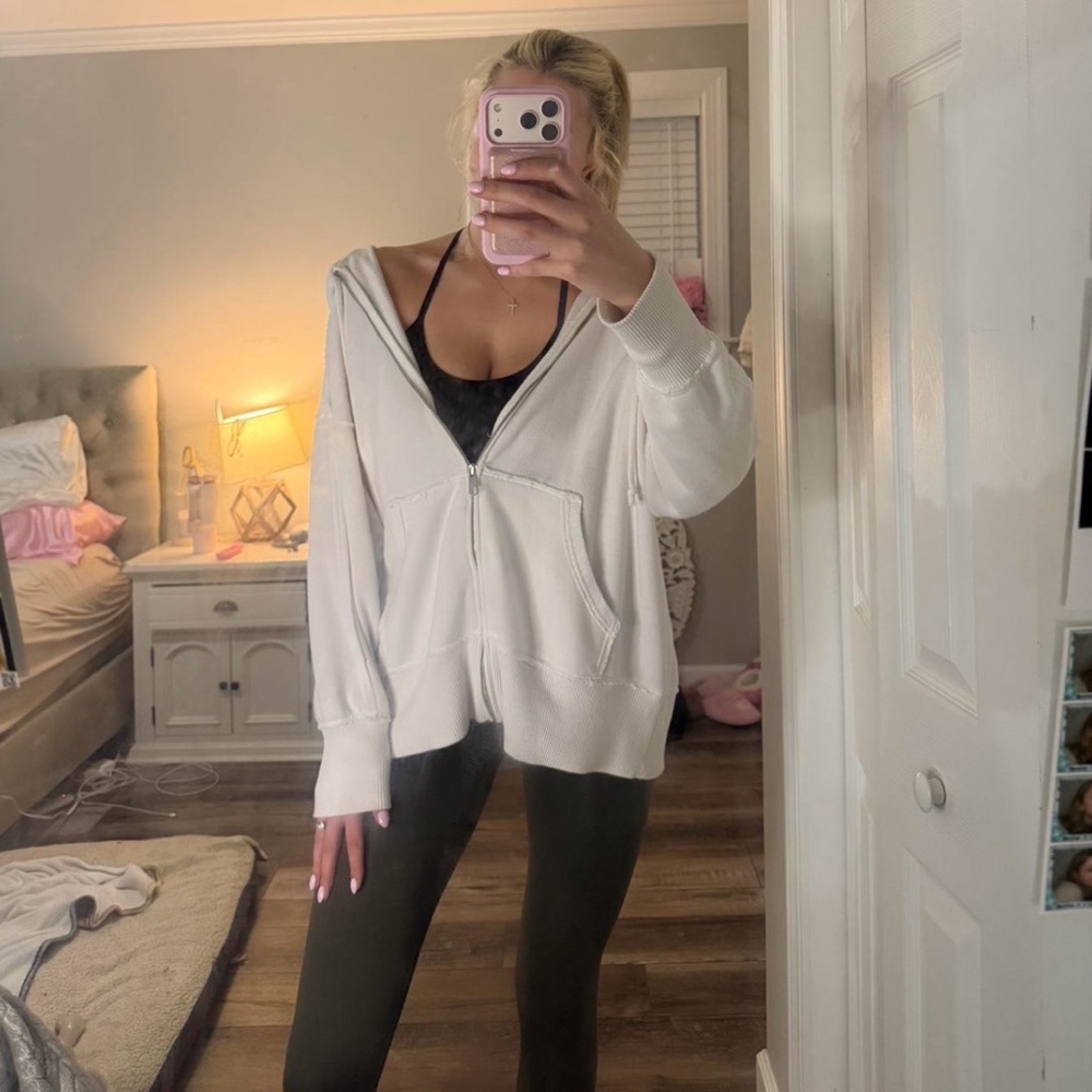 Aerie White Zip-Up Hoodie